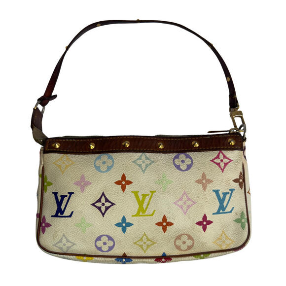 Louis Vuitton Murakami Pochette Baguette White Leather w/Multicolor LV Monogram - Picture 2 of 13